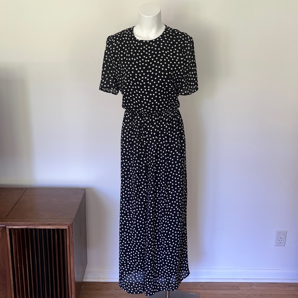 Vintage Black and White Polka Dot Wide Leg Jumpsuit
